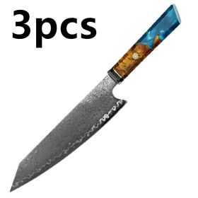 Chef's Knife For Japanese Cuisine In Damascus (Option: Light blue-34.7cm 3pcs)