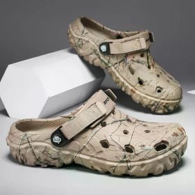 Summer Men's Sandals New Home Garden Shoes Comfortable and Lightweight Men Slippers Non-Slip Soft Bottom Flip Flop Sandals (Color: khaki, size: 45)