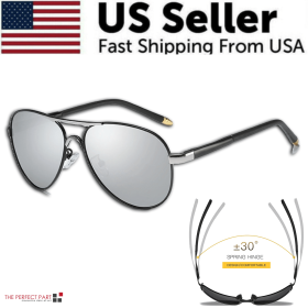 Mens Polarized Pilot Sunglasses Outdoor Driving UV400 Sun Glasses Sport Eyewear (Frame Style: Style 2 - Black W/ Silver Lens)