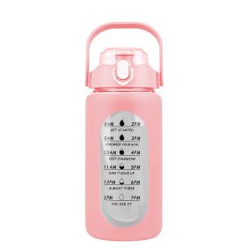 64Oz Glass Water Bottle Sports Water Bottle Motivational Water Bottle Water Intake Tracker Bottle with Straw Time Marker Silicone Sleeve Handle f (Color: Pink, size: 32oz)