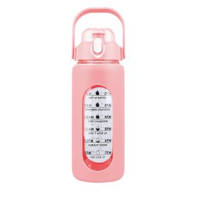 64Oz Glass Water Bottle Sports Water Bottle Motivational Water Bottle Water Intake Tracker Bottle with Straw Time Marker Silicone Sleeve Handle f (Color: Pink, size: 64oz)